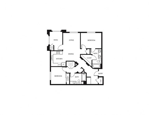 Floor plan for 2 beds, 2 baths, 1132 sqft